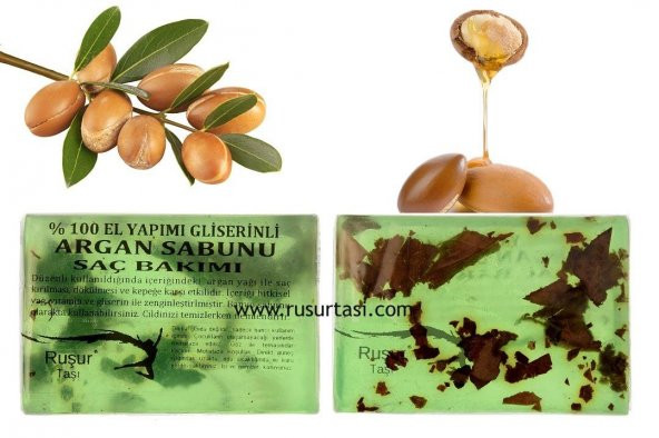 RUŞUR TAŞI SABUNU ARGAN ÖZLÜ SAÇ BAKIMI  100 EL YAPIMI