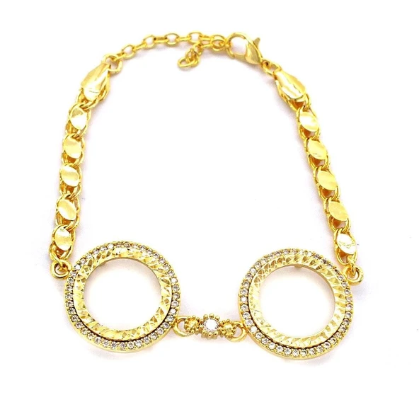 2 Çeyrekli Çerçeve Bileklik Altın Kaplama Arpa Zincir Kelepçe BLK-1045 - Resim 2