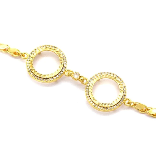 2 Çeyrekli Çerçeve Bileklik Altın Kaplama Arpa Zincir Kelepçe BLK-1045 - Resim 5