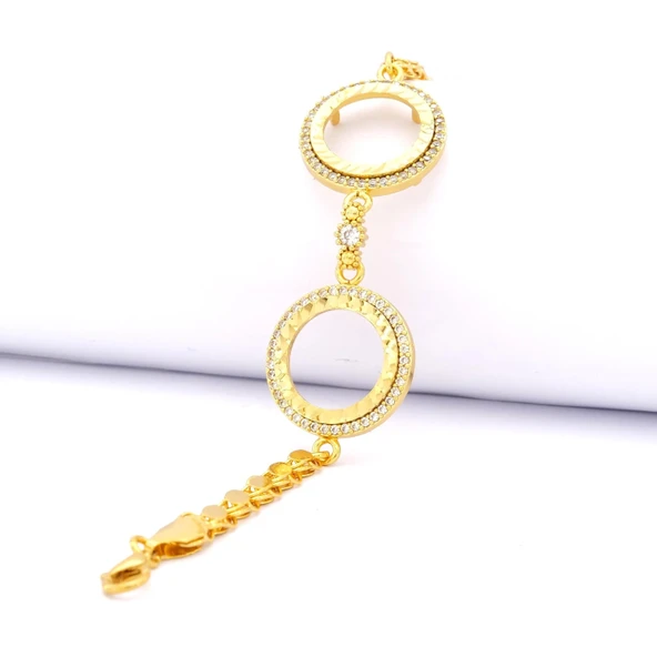 2 Çeyrekli Çerçeve Bileklik Altın Kaplama Arpa Zincir Kelepçe BLK-1045 ürün görseli