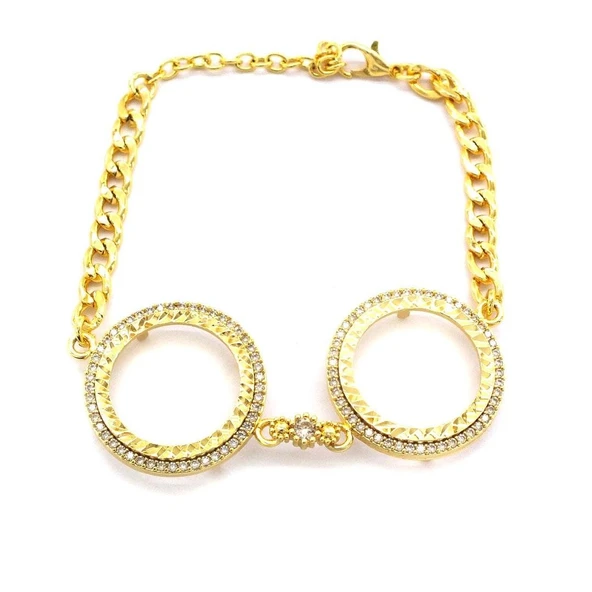 İki Yarımlı Çerçeve Bileklik Altın Kaplama Zirkon Taşlı Kelepçe BLK-1044 ürün görseli