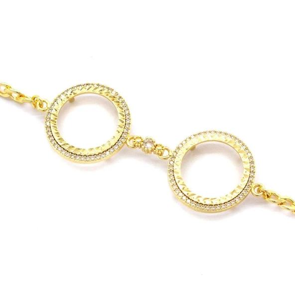 İki Yarımlı Çerçeve Bileklik Altın Kaplama Zirkon Taşlı Kelepçe BLK-1044 - Resim 4