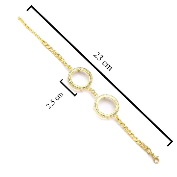 İki Yarımlı Çerçeve Bileklik Altın Kaplama Zirkon Taşlı Kelepçe BLK-1044 - Resim 3