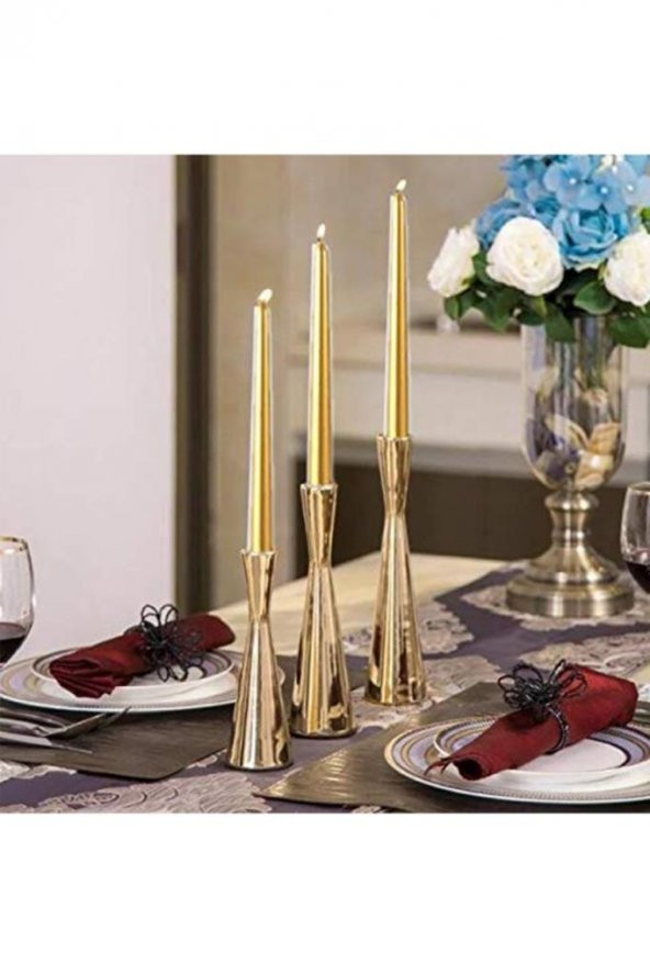 Gold Şamdan Mum 25 cm 2 Adet - 1