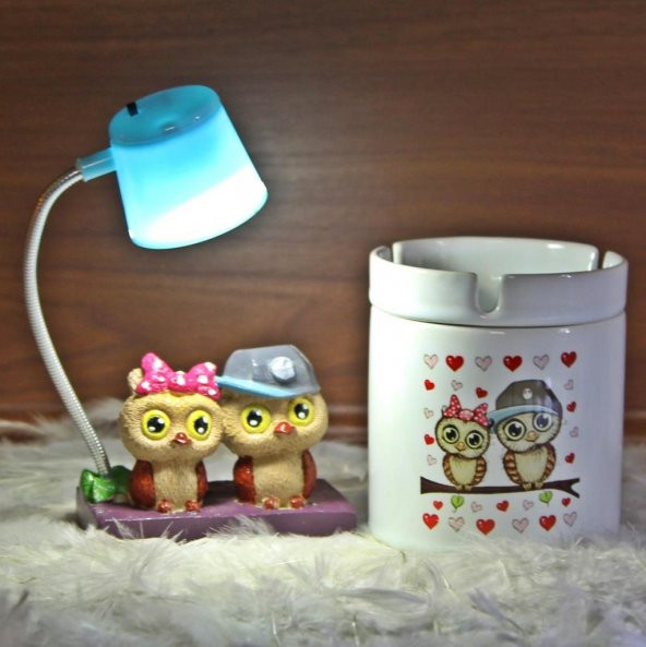 Best Friends Baykuş Işıklı Biblo Masa Gece Lambası Baykuş Seramik Küllük Hediye Seti
