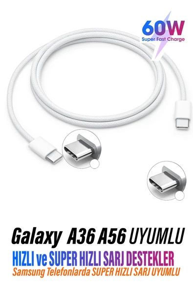 Type-C HIZLI Şarj Kablosu Samsung A05 A5S A15 A24 A25 Uyumlu - Resim 4