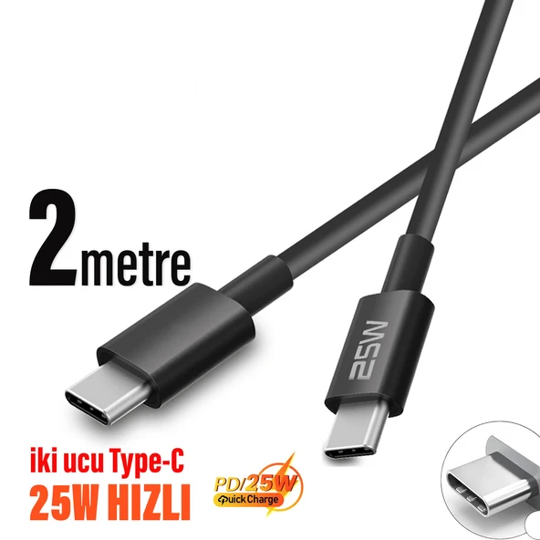 Samsung A05 A5S A15 A24 A25  Hızlı Şarj Kablosu Type-C den Type-C ye 2 metre Uzun Şarj Kablosu - Resim 4