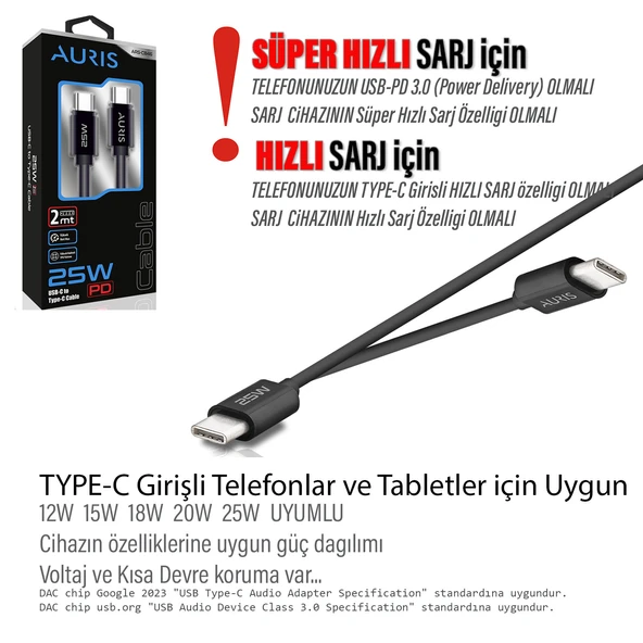 Samsung A33 A34 A35 A53 A54 A55 Type-C den Type-C ye 2 metre Uzun Şarj Kablosu 25W 2M - Resim 6