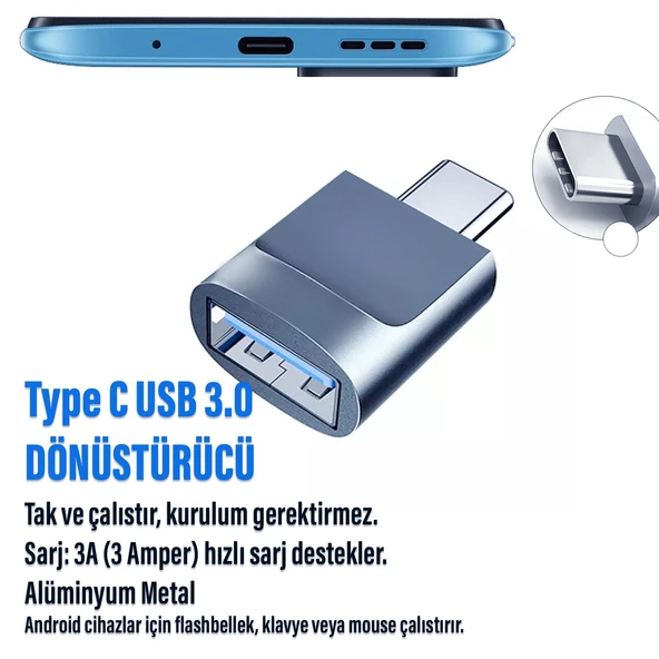 Telefon Type-C Çevirici USB 3.0 Hızlı OTG Veri Aktarıcı Type C Dönüştürücü - Resim 2