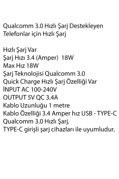 Samsung Galaxy Note 8 Uyumlu Hızlı Şarj Aleti ve Kablosu 18W 3.4A - Resim 2
