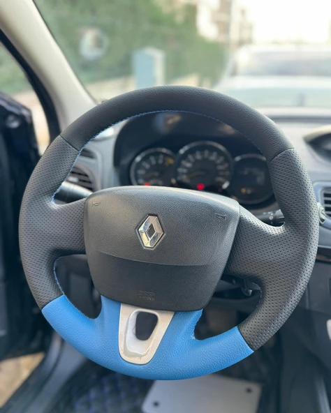 Renault Fluence Tuşsuz Araca Özel Direksiyon Kılıfı (MAVİ NOKTA DÜZ ) - Resim 2