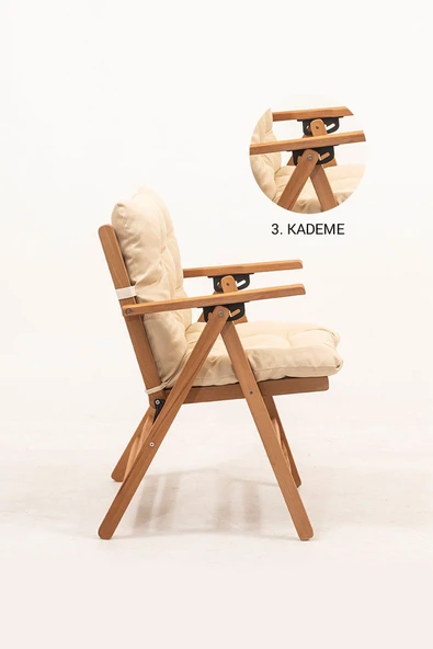 Minderli Loretta Masa Sandalye Seti 4+1 Ahşap Bahçe Balkon Teras Katlanır Set 120x70 cm - 4