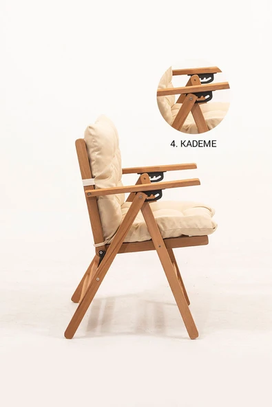 Minderli Loretta Masa Sandalye Seti 4+1 Ahşap Bahçe Balkon Teras Katlanır Set 120x70 cm - 3