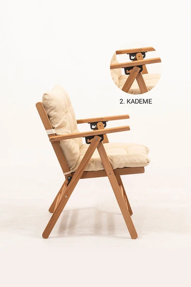 Minderli Loretta Masa Sandalye Seti 4+1 Ahşap Bahçe Balkon Teras Katlanır Set 120x70 cm - 5