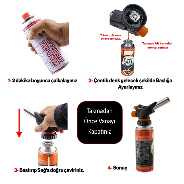 Çakmaklı Pürmüz Yedek Kartuşu Kamp Gazı 400 ML Piknik Kamp Mangal Mutfak Ateş Tutuşturucu 4 Adet - Resim 3