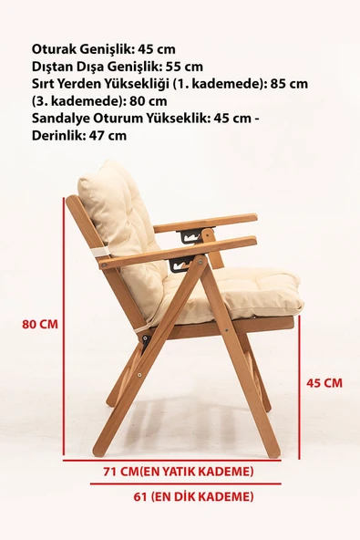 Minderli Loretta Masa Sandalye Seti 4+1 Ahşap Bahçe Balkon Teras Katlanır Set 120x70 cm - 2