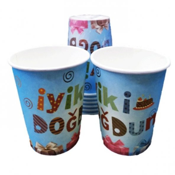 İyi Ki Doğdun Mavi Karton Bardak 8 Adet - Resim 1