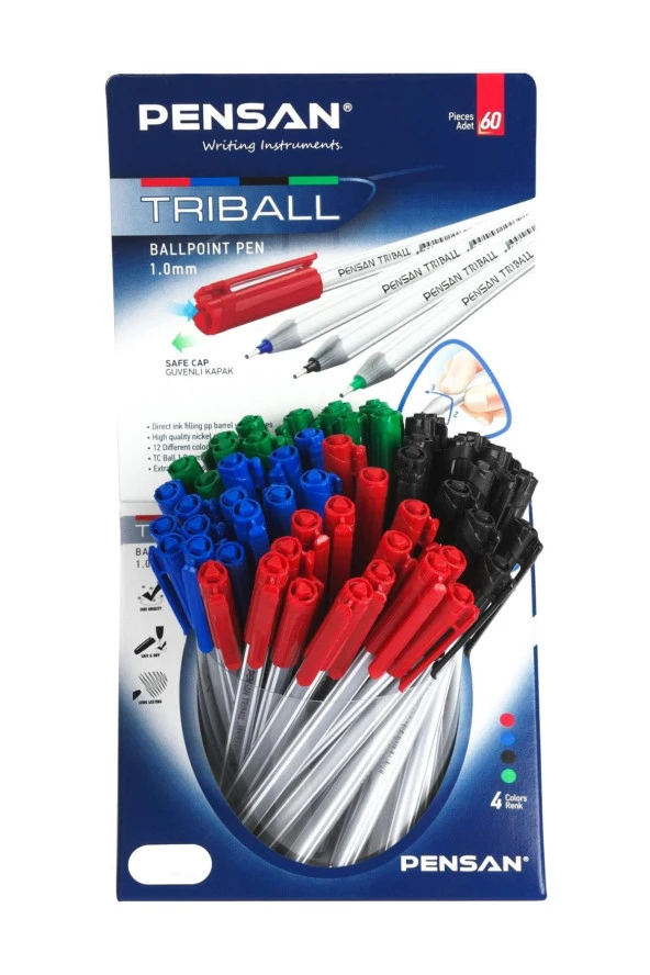 Pensan Tükenmez Kalem Triball 1.0 MM Bilye Uç MSKY (1 Stand 60 Adet Kalem)