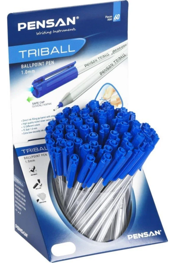 Pensan Tükenmez Kalem Triball 1.0 MM Bilye Uç Mavi 60 LI Stand 1003 (60'lı Paket) ürün görseli