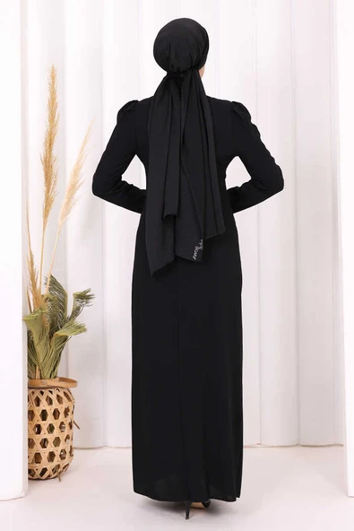 Omuz ve Bel Kısmı Taş Detaylı Abiye Elbise 3909 Siyah - Resim 4