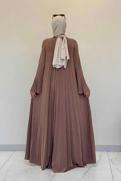 Pilise Detaylı Uzun Tunik ve Pantolon İkili Takım 8575 Taba - 2