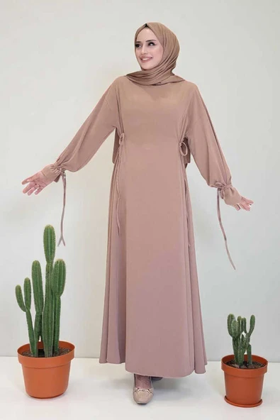 Bağlama Detaylı Elbise 6015 Vizon