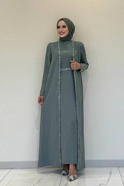 Taş İşleme Detaylı Yelekli Elbise Takım 3838 Mint ürün görseli