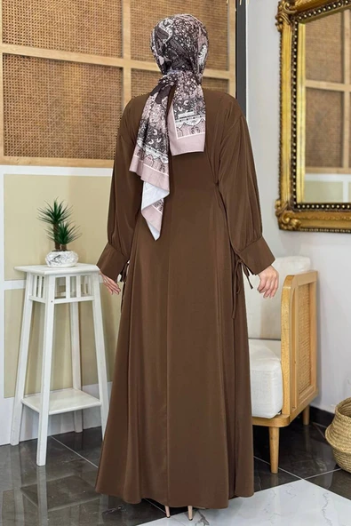 Bağlama Detaylı Elbise 6015 Kahverengi - Resim 6
