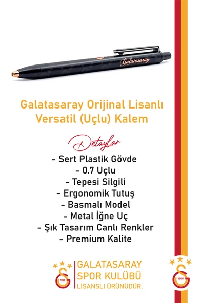 Galatasaray Orijinal Lisanslı Premium Versatil Uçlu Kalem 0.7 Hediyelik Ahşap Kutulu - 2