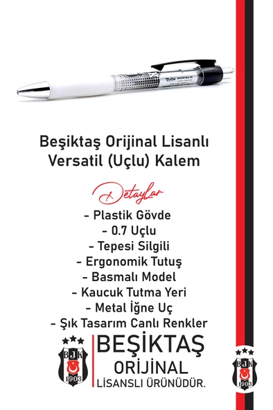 Beşiktaş Orijinal Lisanslı Plastik Gövde Versatil Uçlu Kalem 0.7 Hediyelik Ahşap Kutulu - 2