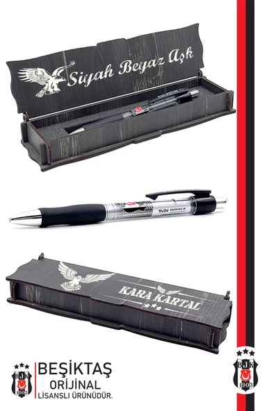 Beşiktaş Orijinal Lisanslı Plastik Gövde Versatil Uçlu Kalem 0.7 Hediyelik Ahşap Kutulu - 7