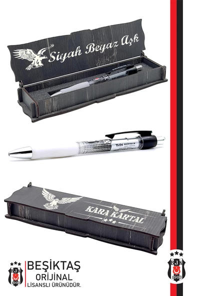 Beşiktaş Orijinal Lisanslı Plastik Gövde Versatil Uçlu Kalem 0.7 Hediyelik Ahşap Kutulu