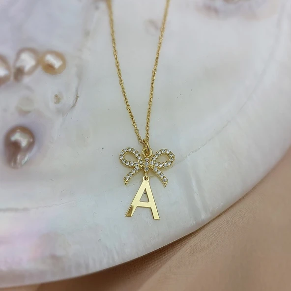 Vaoov 925 Ayar Gümüş Taşlı Kurdele Harf Kolye 55905304 - Resim 6