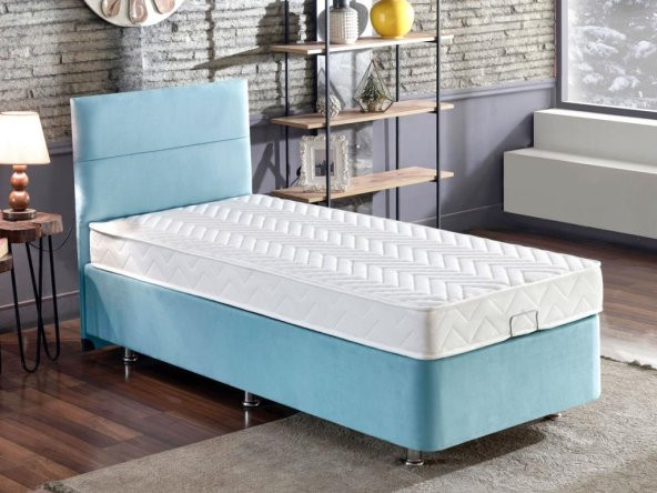 Niron Cozy 120x200 Tek Kişilik Yatak Seti - Mavi Kumaş Baza, Başlık ve Yatak Takımı