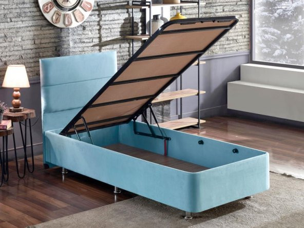 Niron Cozy 120x200 Tek Kişilik Yatak Seti - Mavi Kumaş Baza, Başlık ve Yatak Takımı - Resim 2