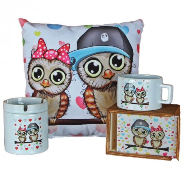 Best Friends Baykuş Puf Yastık Baykuş Seramik Küllük Best Friends Kutulu Kupa Hediye Seti