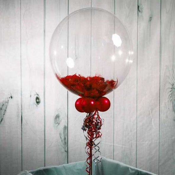 Şeffaf Kırmızı Tüylü Balon 45 Cm - 1