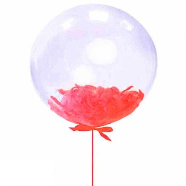 Şeffaf Kırmızı Tüylü Balon 45 Cm - 2