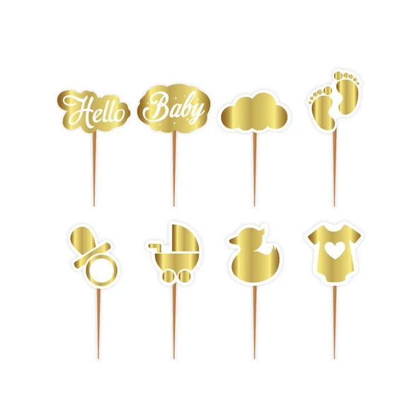 Hello Baby Temalı Kürdanlı Sticker (8 Adet)  Gold