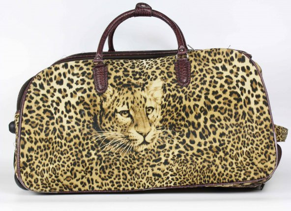 LEOPAR DESENLİ ÇEKÇEKLİ ORTA BOY SEYAHAT ÇANTASI - 2