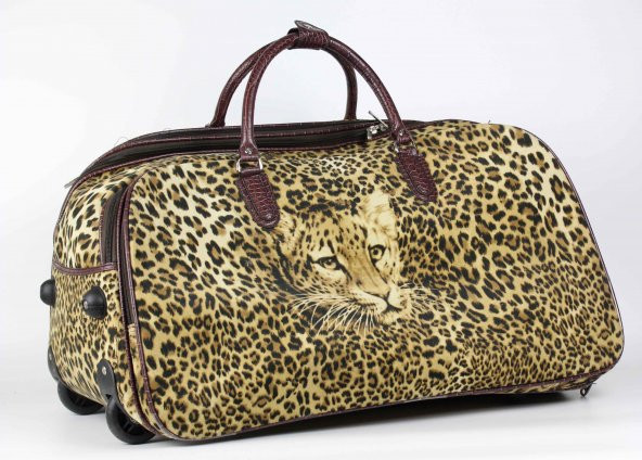 LEOPAR DESENLİ ÇEKÇEKLİ ORTA BOY SEYAHAT ÇANTASI - 3
