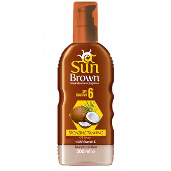 Sun Brown Hindistan Cevizi Özlü SPF 6 Bronzlaştırıcı Güneş Yağı Spreyi 200 ml
