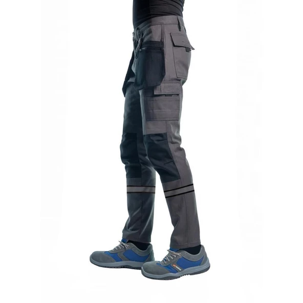 Şensel, Reflektörlü Çok Cepli İş Pantolonu, Gri-Siyah -54E3037- - 3