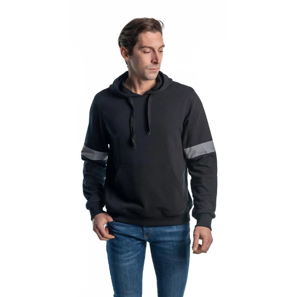 Şensel, Reflektörlü Kapüşonlu Sweatshirt, Siyah -107E950- Cepli