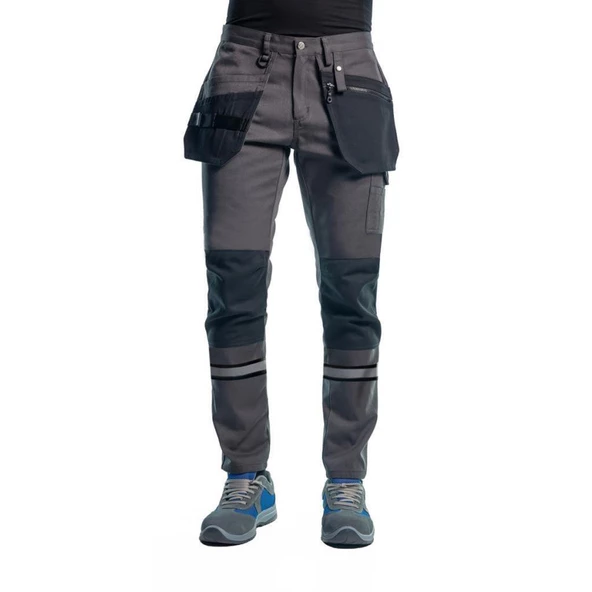 Şensel, Reflektörlü Çok Cepli İş Pantolonu, Gri-Siyah -54E3037-