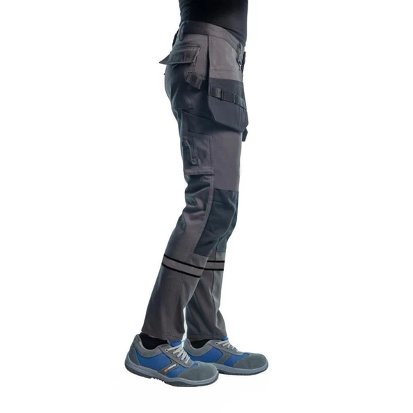 Şensel, Reflektörlü Çok Cepli İş Pantolonu, Gri-Siyah -54E3037- - 2