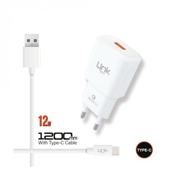 LinkTech T443 18W 2.4A QC3.0 Hızlı Şarj Aleti Type-C Kablo Set 1.2mt - 2