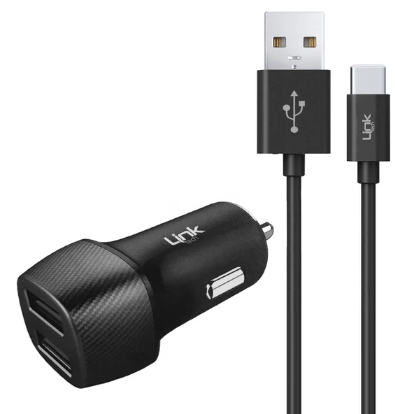 LinkTech C493 Araç Şarj Aleti ve Type-C USB Kablo Set 2.4A 2x USB