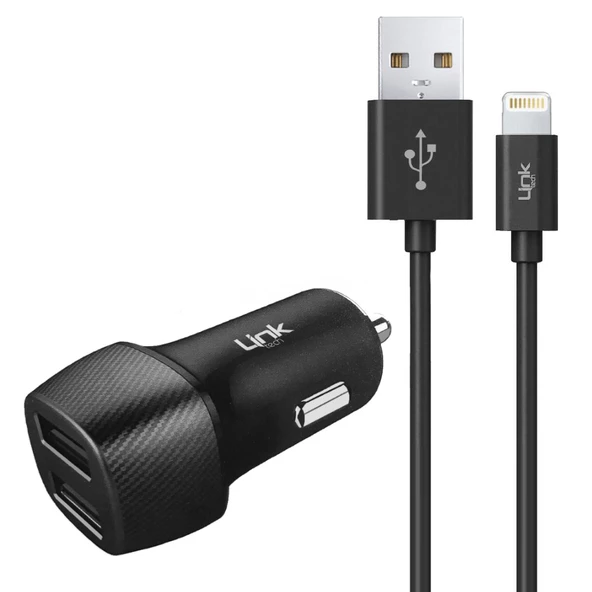 LinkTech C492 Araç Şarj Aleti ve Lightning USB Kablo Set 2.4A 2x USB