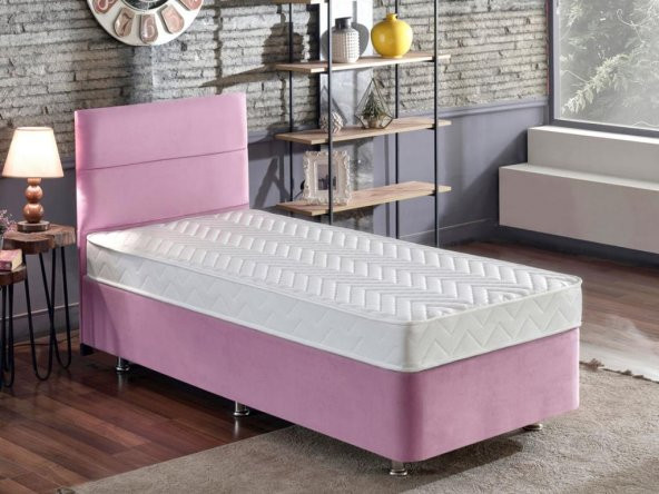 Niron Pinky 100x200 Tek Kişilik Yatak Seti - Pembe Kumaş Baza, Başlık ve Yatak Takımı